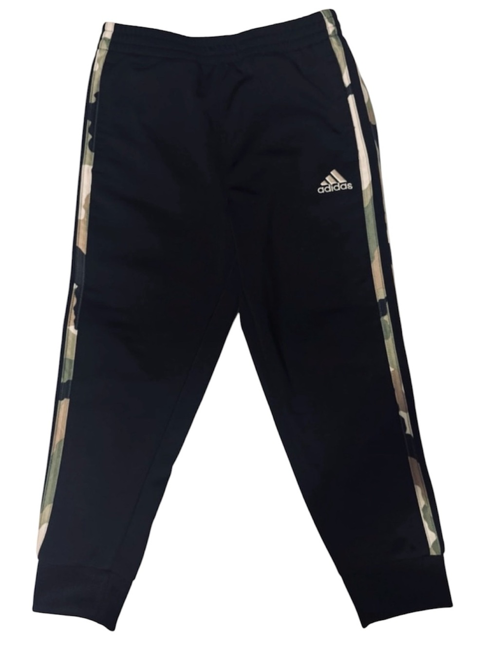 adidas Black Joggers with Green Camo Side Stripes